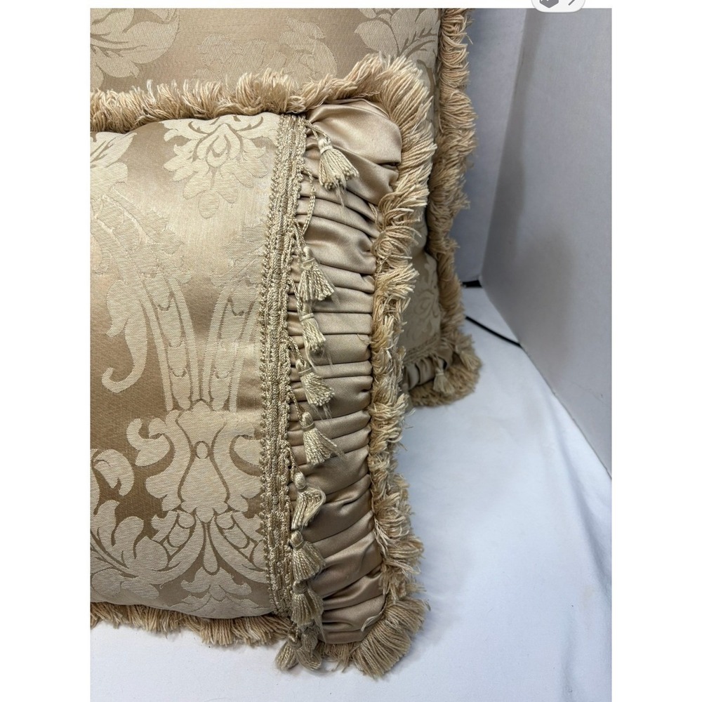 Croscill Home Damask Throw Pillows Gold Champagne Tassel Fringe Set of 2 - Picture 4 of 6